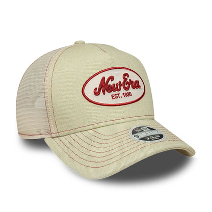 Pictured is this Womens New Era 9FORTY M-Crown A-Frame Trucker cap in Cream. 3