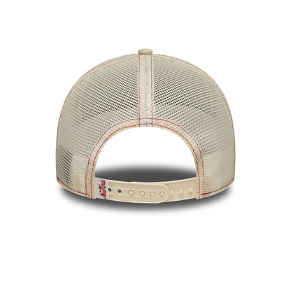 Pictured is this Womens New Era 9FORTY M-Crown A-Frame Trucker cap in Cream. 4