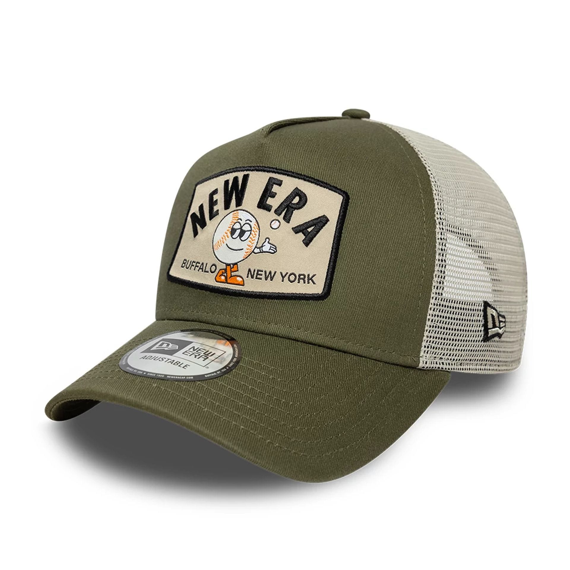 Pictured is this New Era Summer Patch 9FORTY A-Frame Trucker cap in green. 1