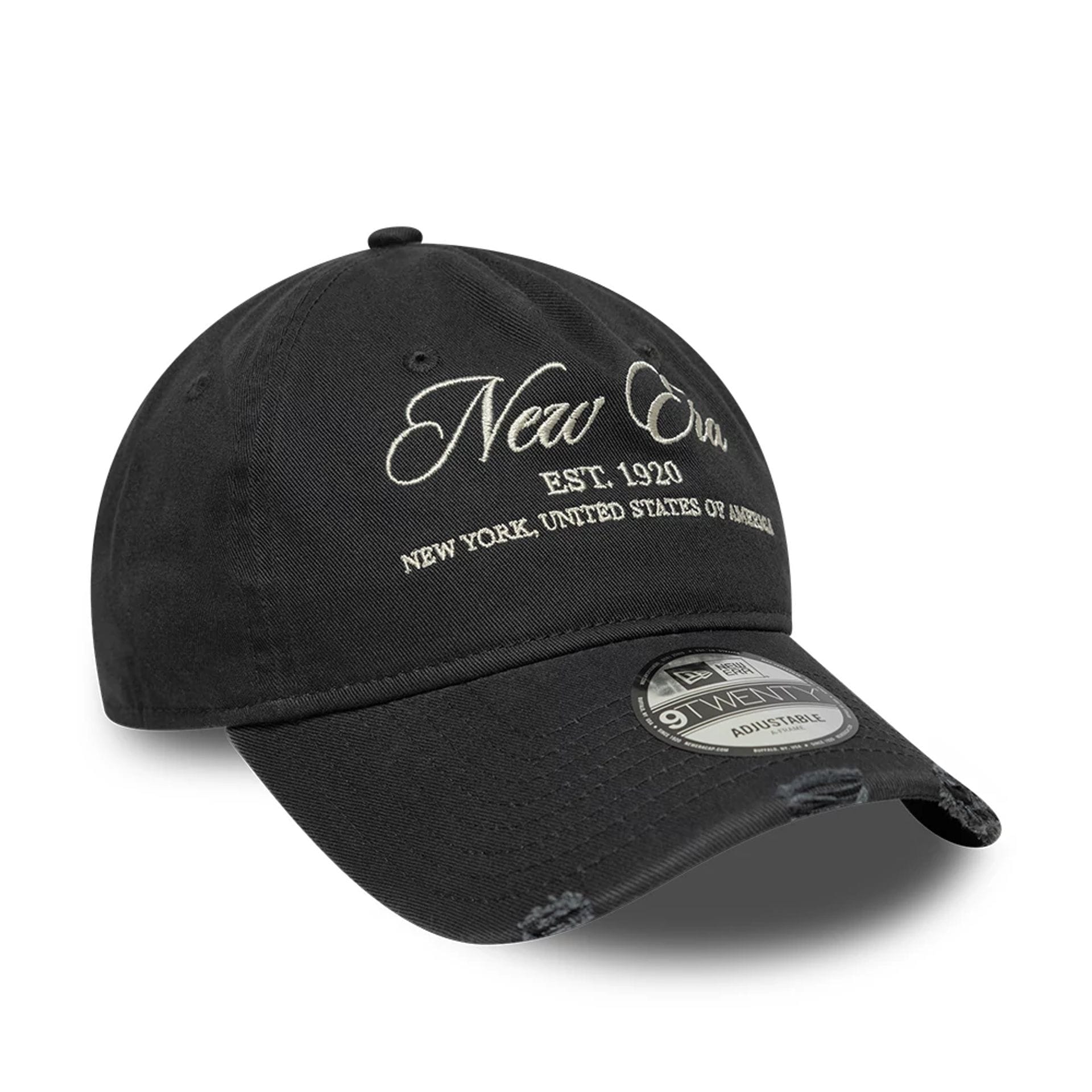 Pictured is this New Era Wash Distress 9TWENTY A-Frame cap in charcoal. 3