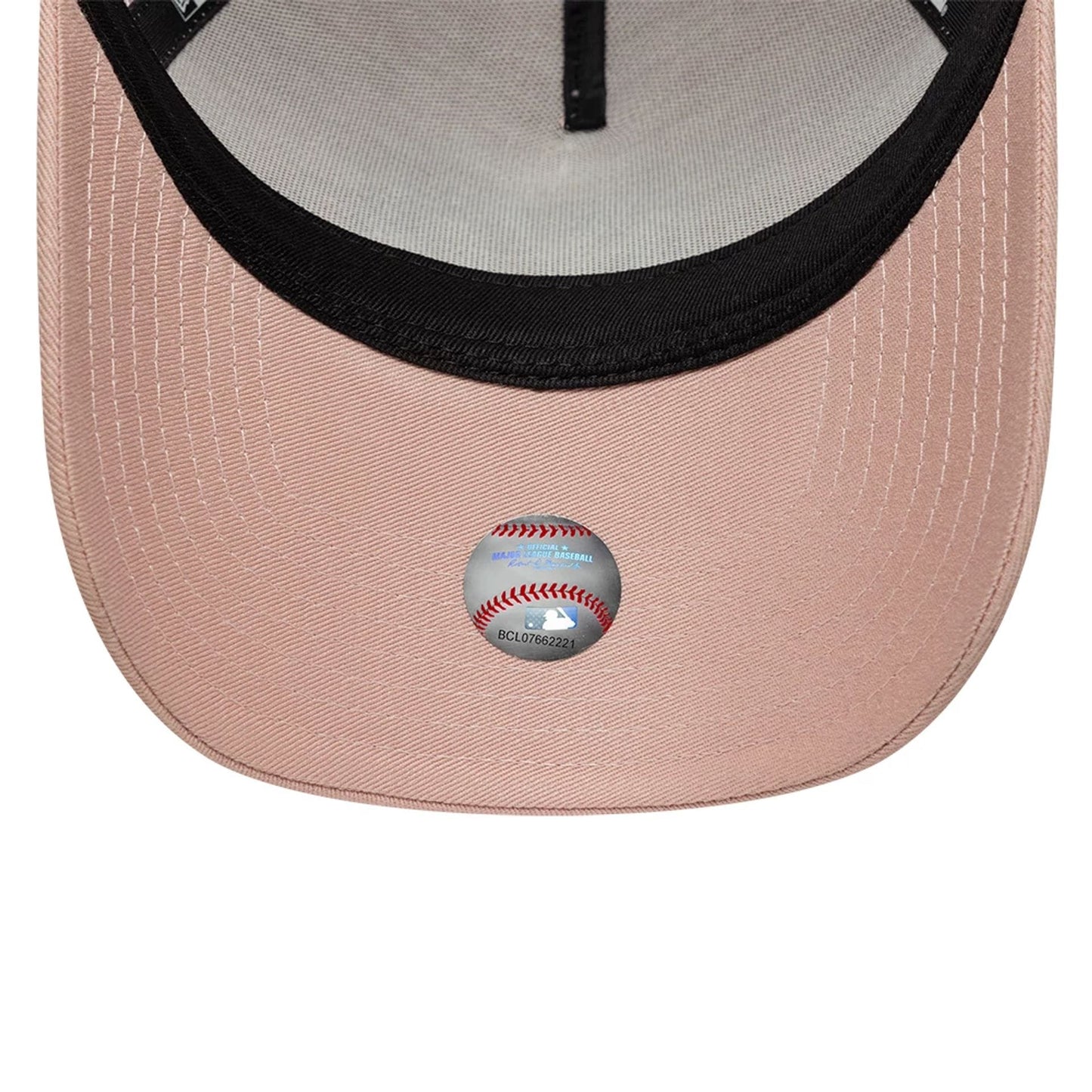 Pictured is this Womens MLB Floral New York Yankees 9FORTY A-Frame Trucker cap in pastel pink. 5