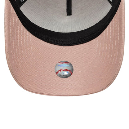 Pictured is this Womens MLB Floral New York Yankees 9FORTY A-Frame Trucker cap in pastel pink. 5