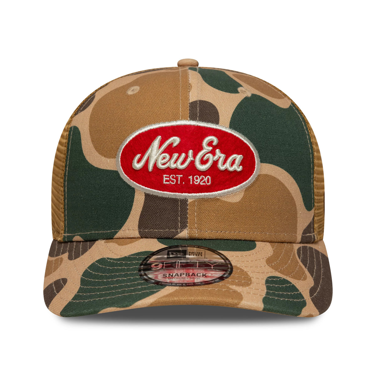 Pictured is this New Era Duck Camo 9FIFTY Snapback cap in beige. 2