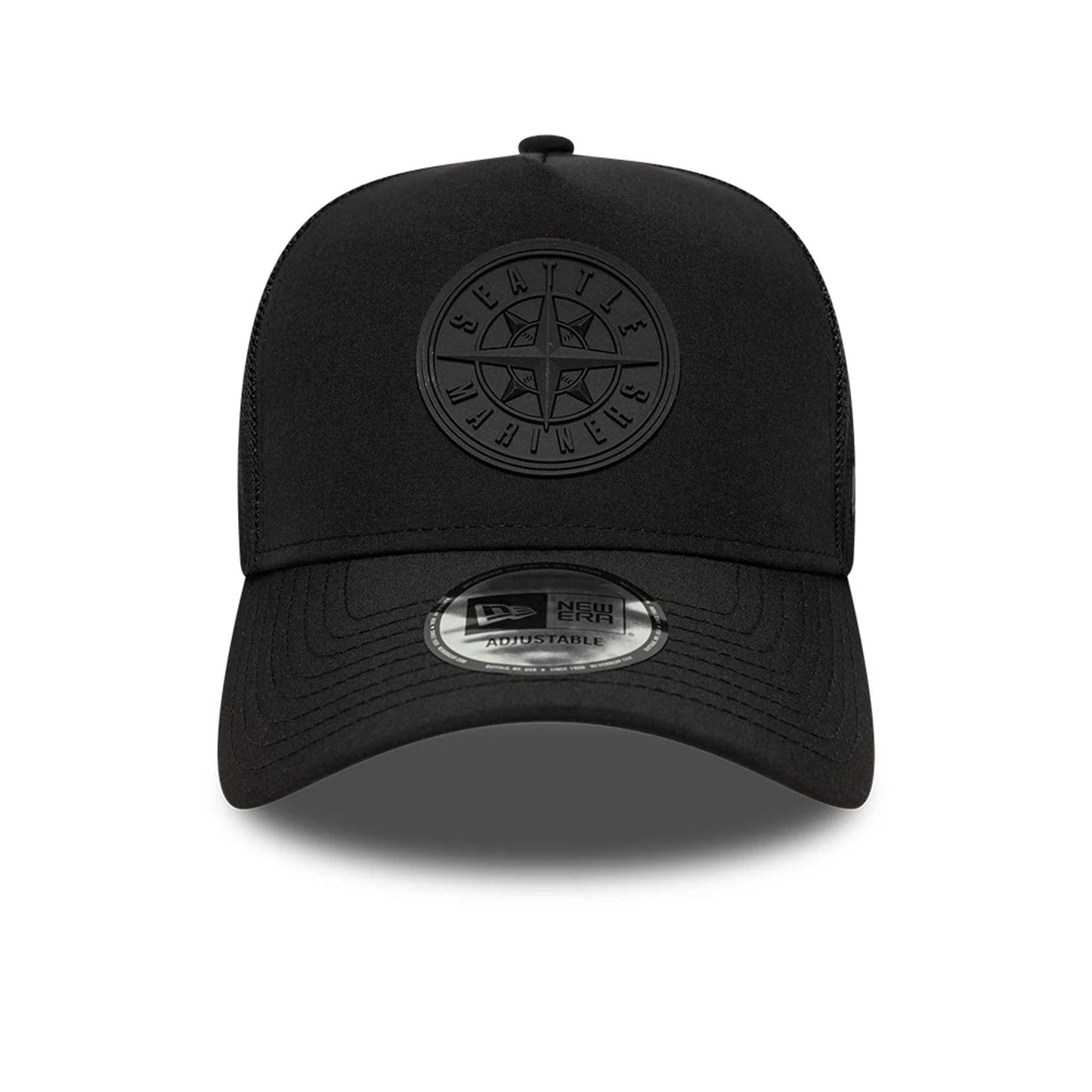 Pictured is this MLB Sport Seattle Mariners 9FORTY A-Frame Trucker cap in black. 2