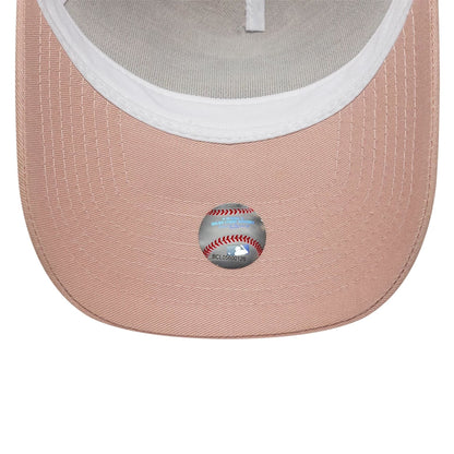 Pictured is this MLB Outline New York Yankees 9FORTY E-Frame Trucker cap in pastel pink. 5