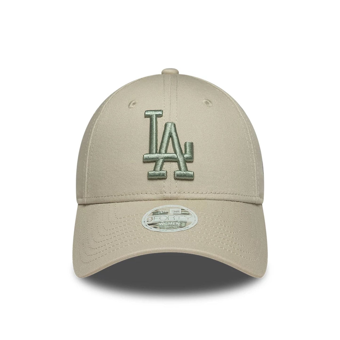 Pictured is this Womens MLB League Essential LA Dodgers 9FORTY cap in light beige. 2