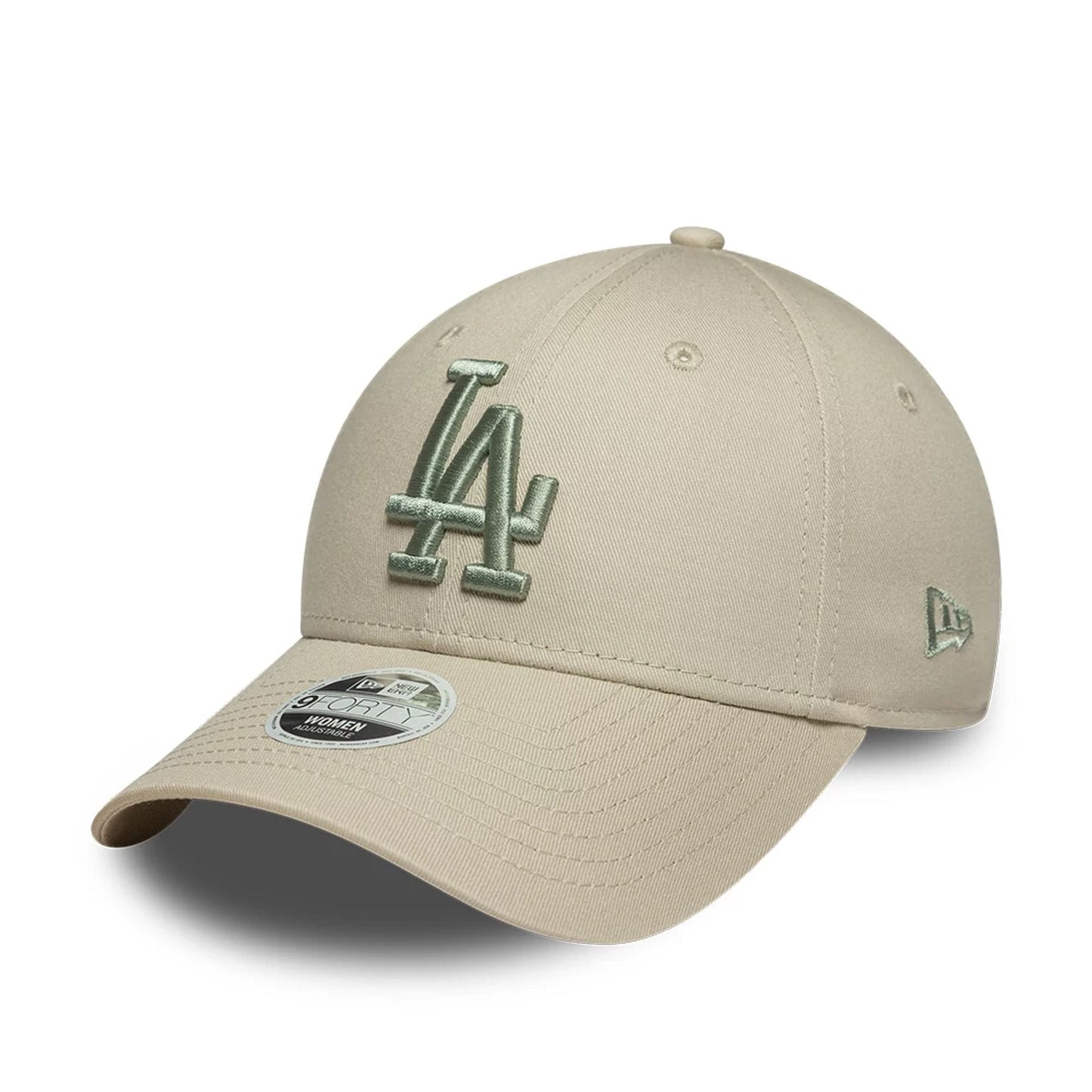 Pictured is this Womens MLB League Essential LA Dodgers 9FORTY cap in light beige. 1