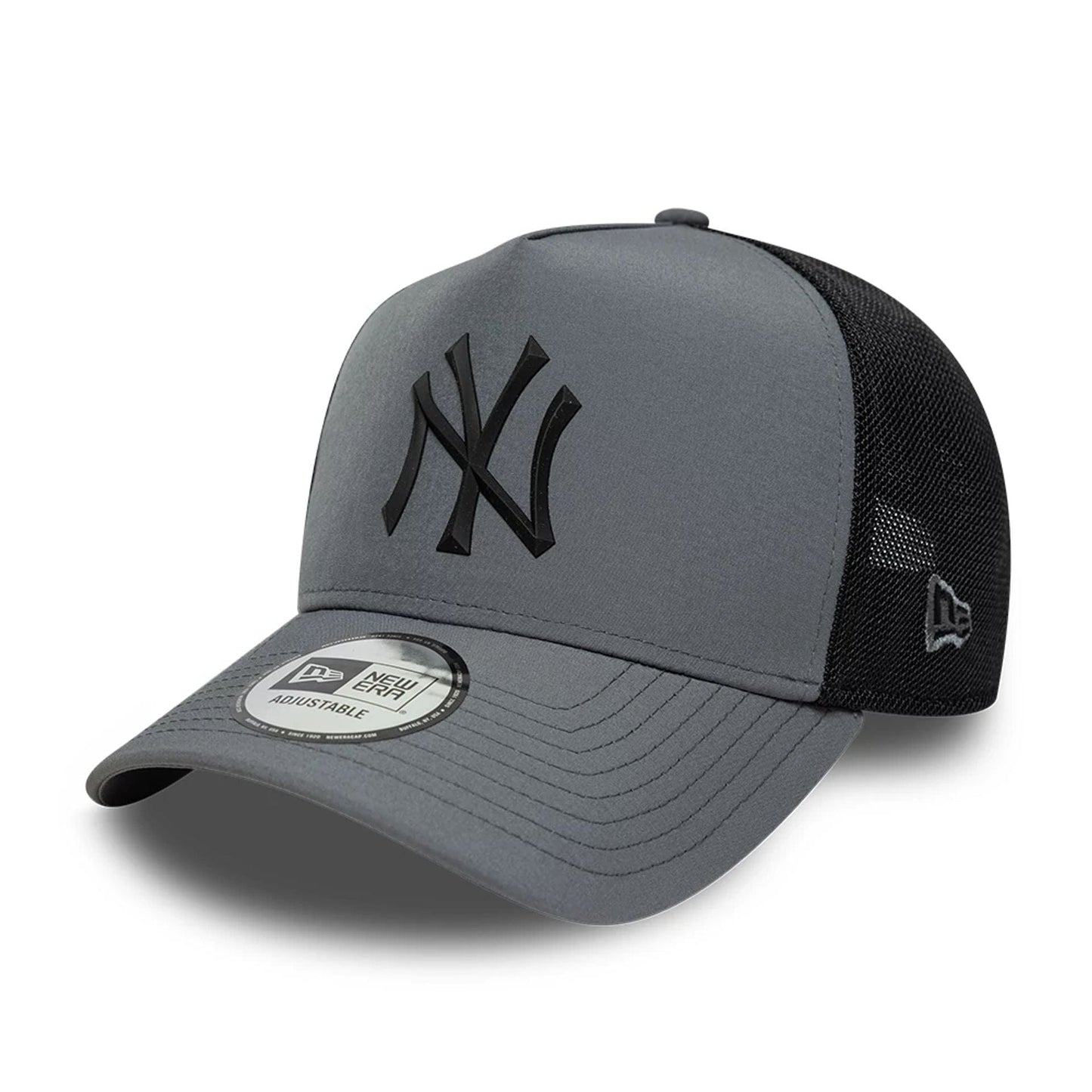 Pictured is this MLB Sport New York Yankees 9FORTY A-Frame Trucker cap in charcoal. 1