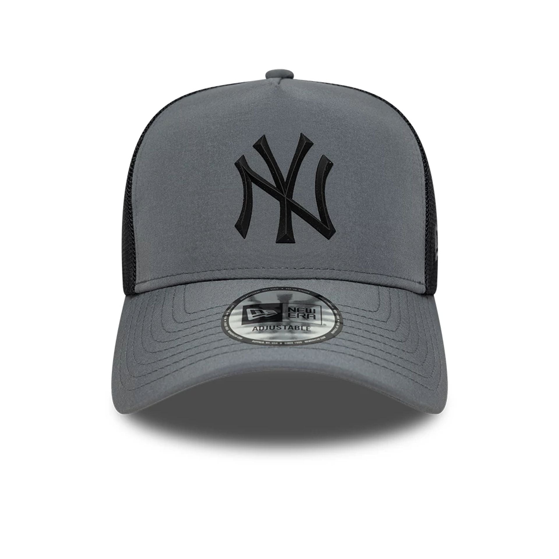 Pictured is this MLB Sport New York Yankees 9FORTY A-Frame Trucker cap in charcoal. 2