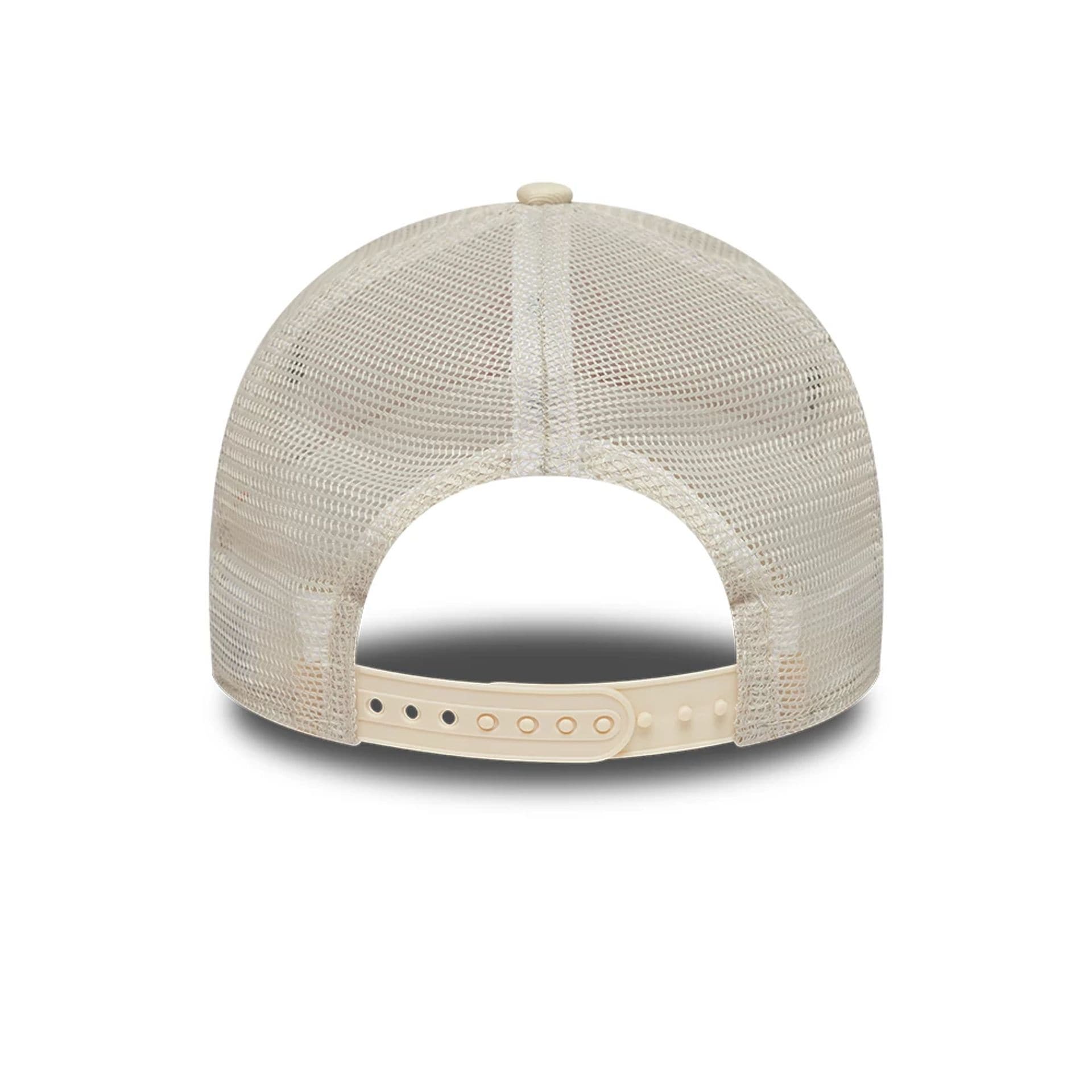 Pictured is this MLB Outline New York Yankees 9FORTY E-Frame Trucker cap in cream. 4