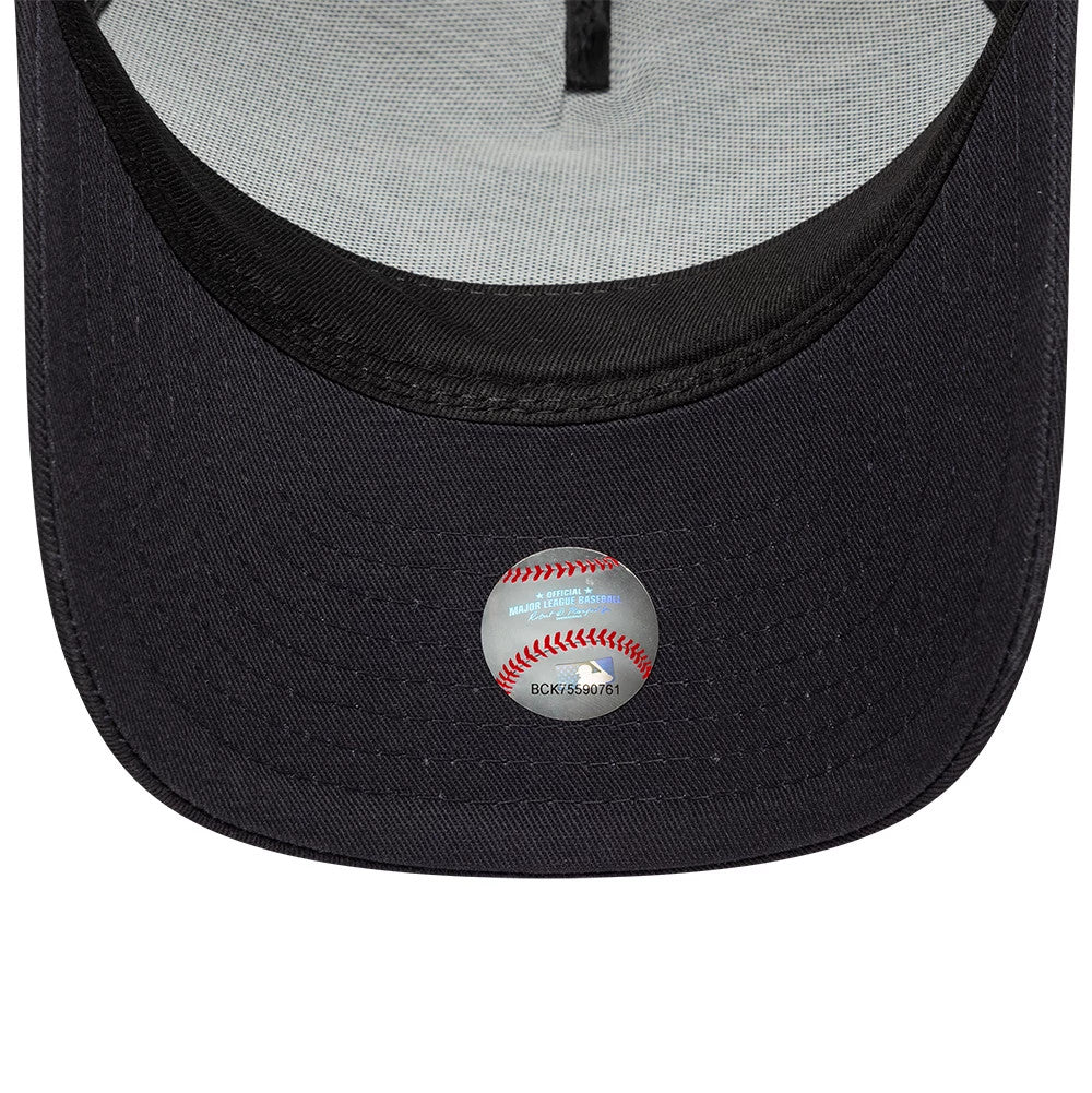 Pictured is this MLB Patch LA Dodgers 9FORTY M-Crown A-Frame Trucker cap in navy. 5