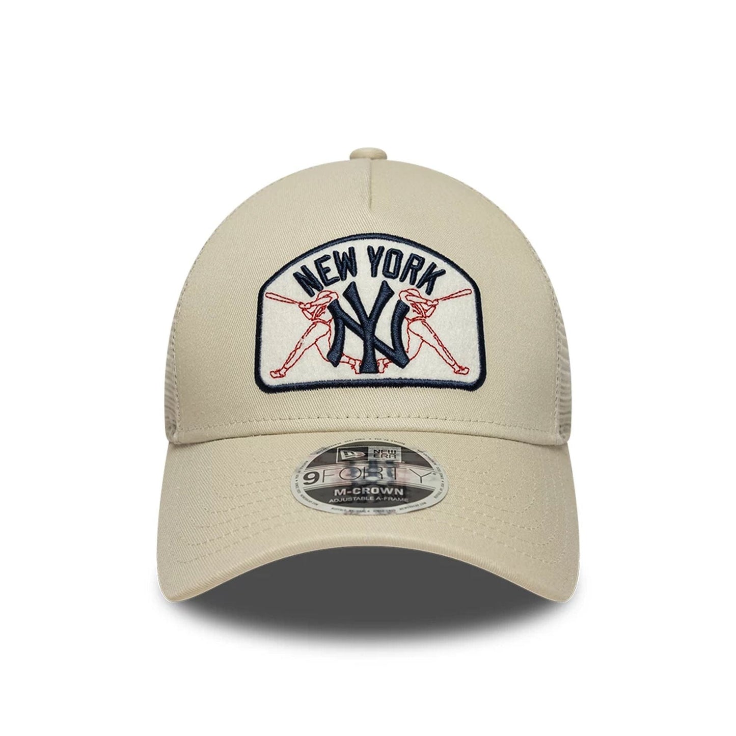 Pictured is this MLB Patch New York Yankees 9FORTY M-Crown A-Frame Trucker cap in Cream. 2