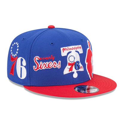 Pictured is this NBA Hardwood Classic All Star Game Philadelphia 76ers 9FIFTY Snapback cap in blue. 1