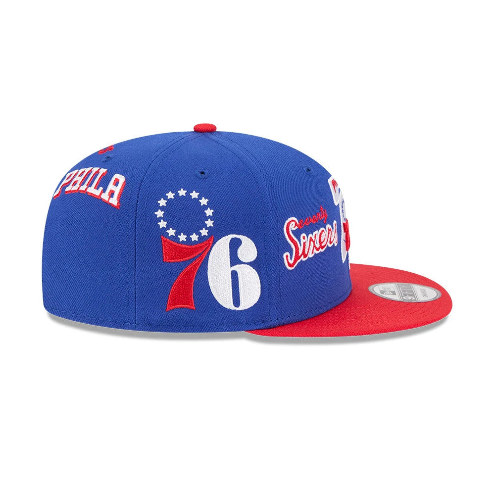 Pictured is this NBA Hardwood Classic All Star Game Philadelphia 76ers 9FIFTY Snapback cap in blue. 7