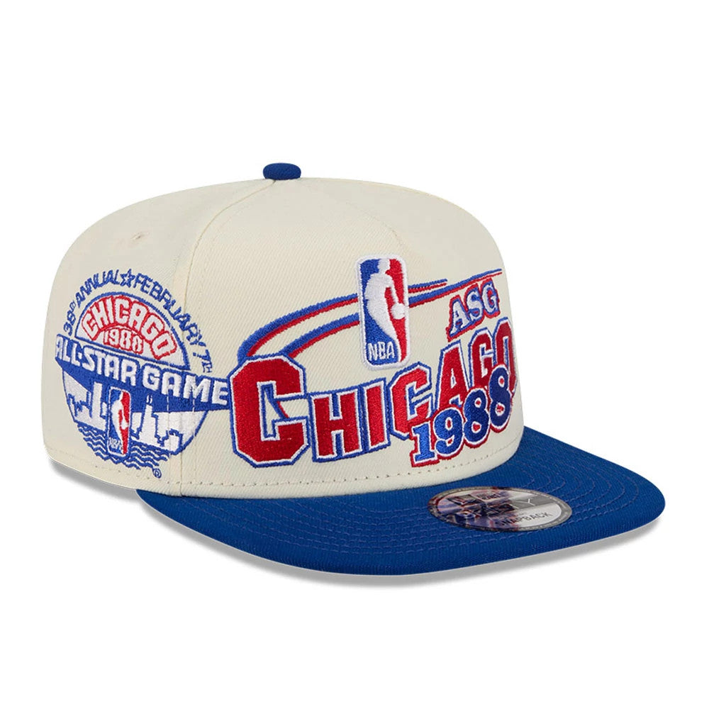 Pictured is this NBA Hardwood Classic All Star Game Chicago Bulls 9FIFTY A-Frame Snapback cap in white. 1