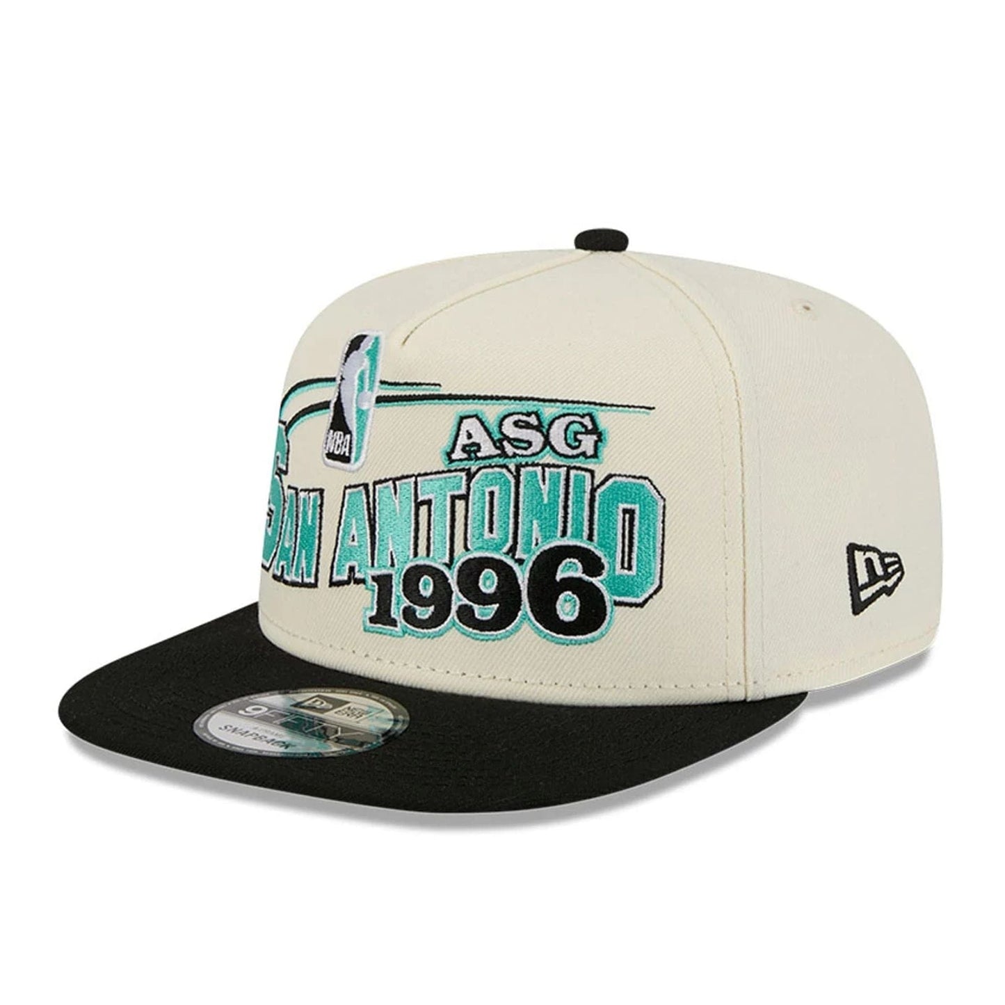 Pictured is this NBA Hardwood Classic All Star Game San Antonio Spurs 9FIFTY A-Frame Snapback cap in white. 4