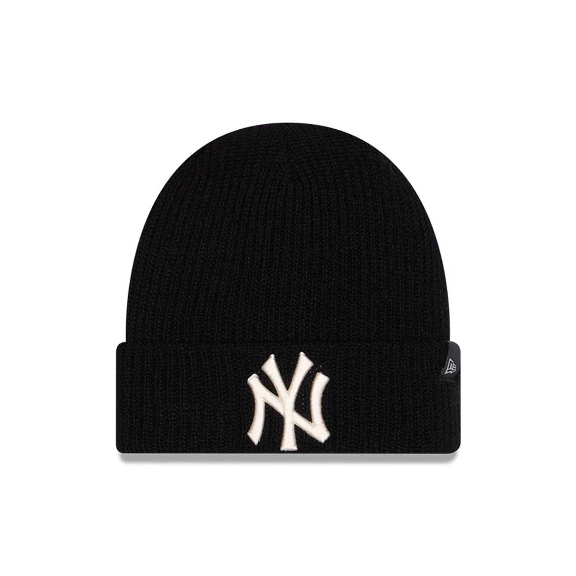 Pictured is this MLB Cashmere Knit New York Yankees Cuff Knit Beanie hat in black. 1