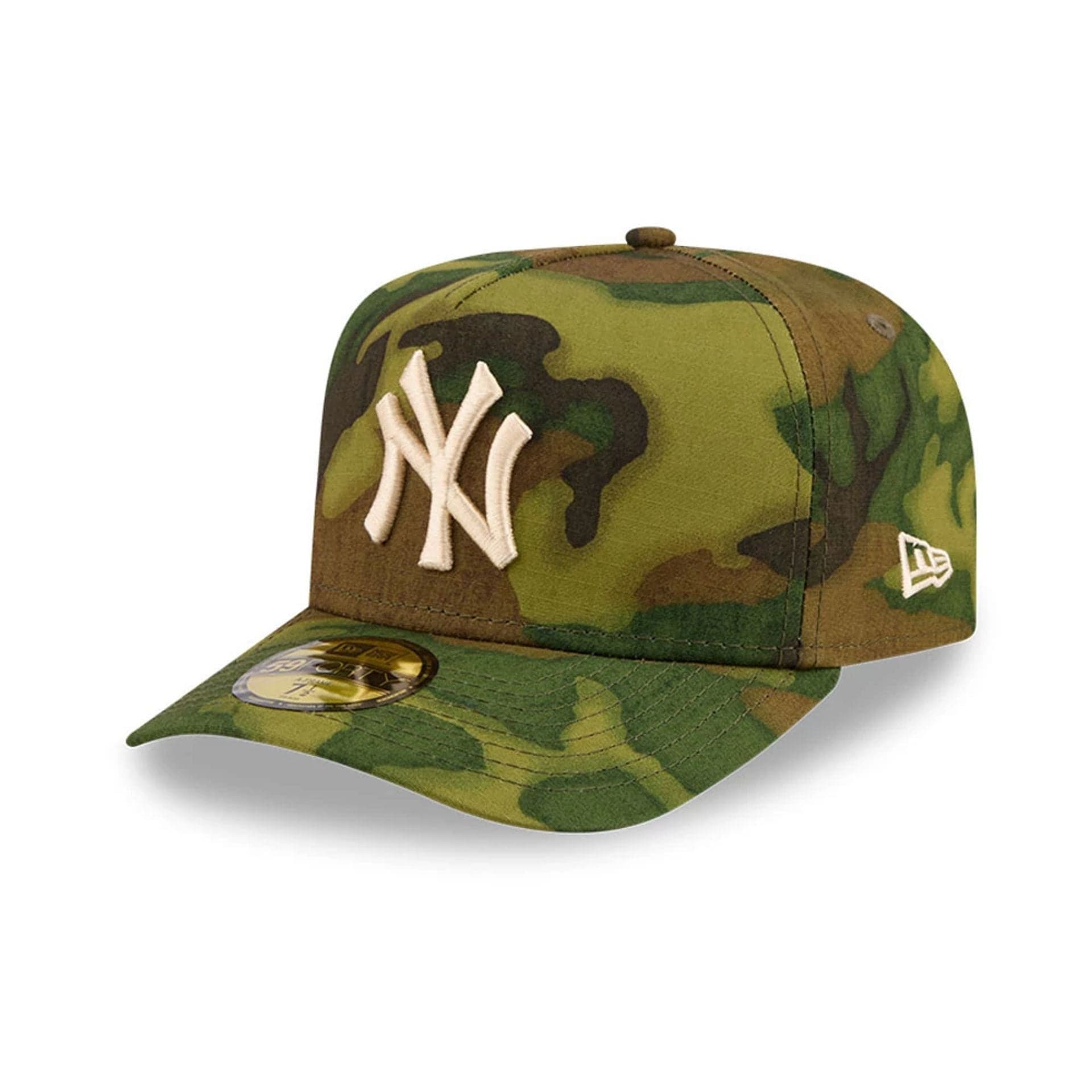Pictured is this MLB Ripstop New York Yankees 59FORTY A-Frame Fitted cap in camo. 1