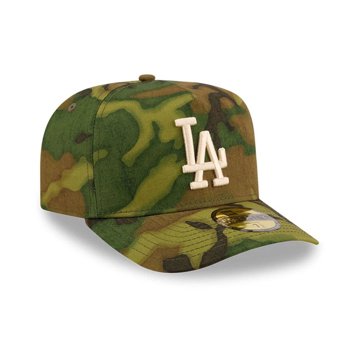 Pictured is this MLB Ripstop LA Dodgers 59FORTY A-Frame Fitted cap in camo. 4