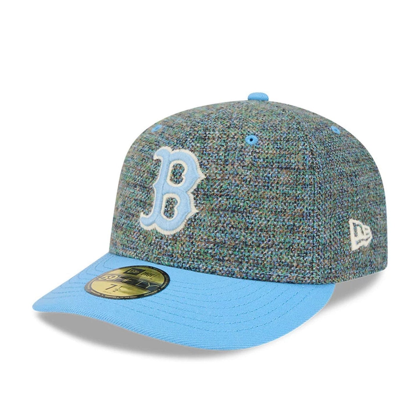 Pictured is this MLB Tweedy Cotton Boston Red Sox 59FIFTY Fitted cap in pastel blue. 1