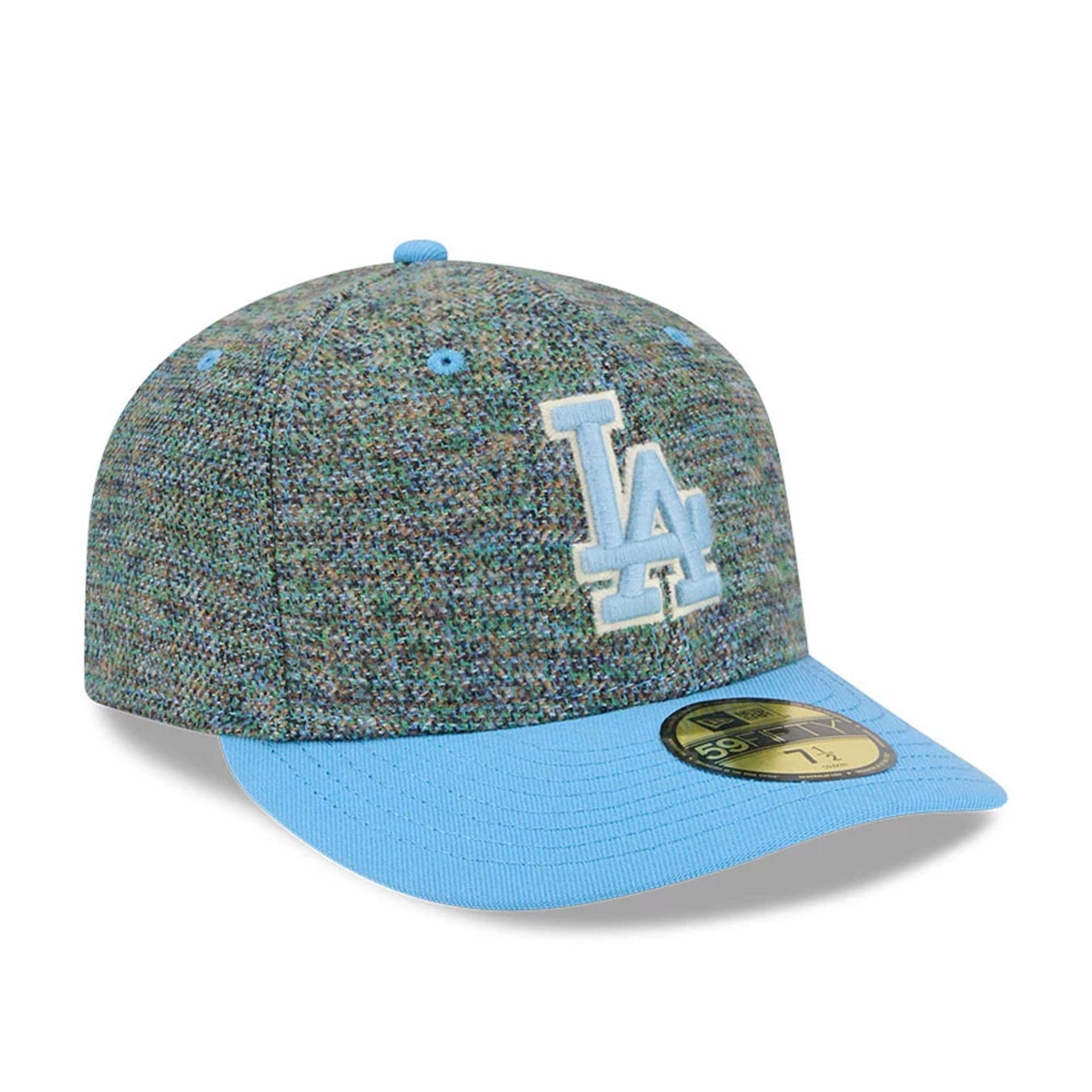 Pictured is this MLB Tweedy Cotton LA Dodgers 59FIFTY Fitted cap in pastel blue. 4