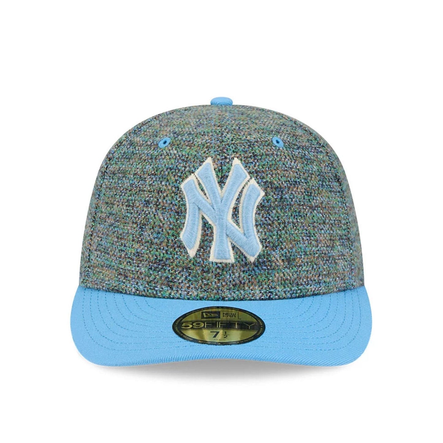Pictured is this MLB Tweedy Cotton New York Yankees 59FIFTY Fitted cap in pastel blue. 3
