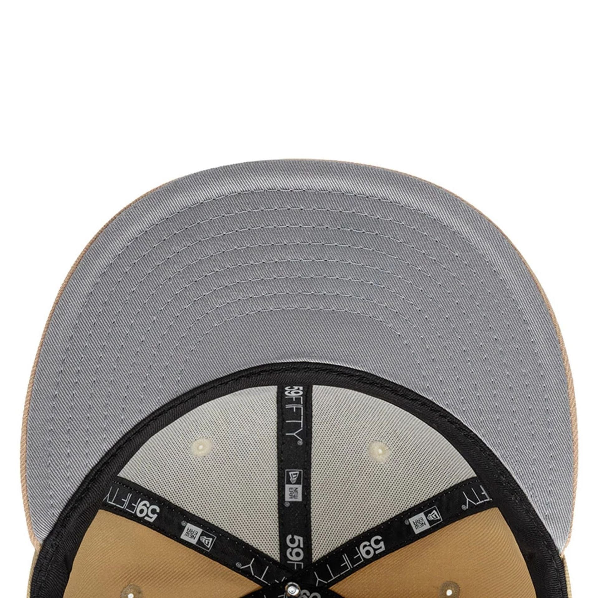 Pictured is this MLB Gothic Script Chicago White Sox 59FIFTY Fitted cap in light beige. 2