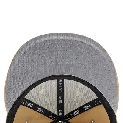 Pictured is this MLB Gothic Script Chicago White Sox 59FIFTY Fitted cap in light beige. 2