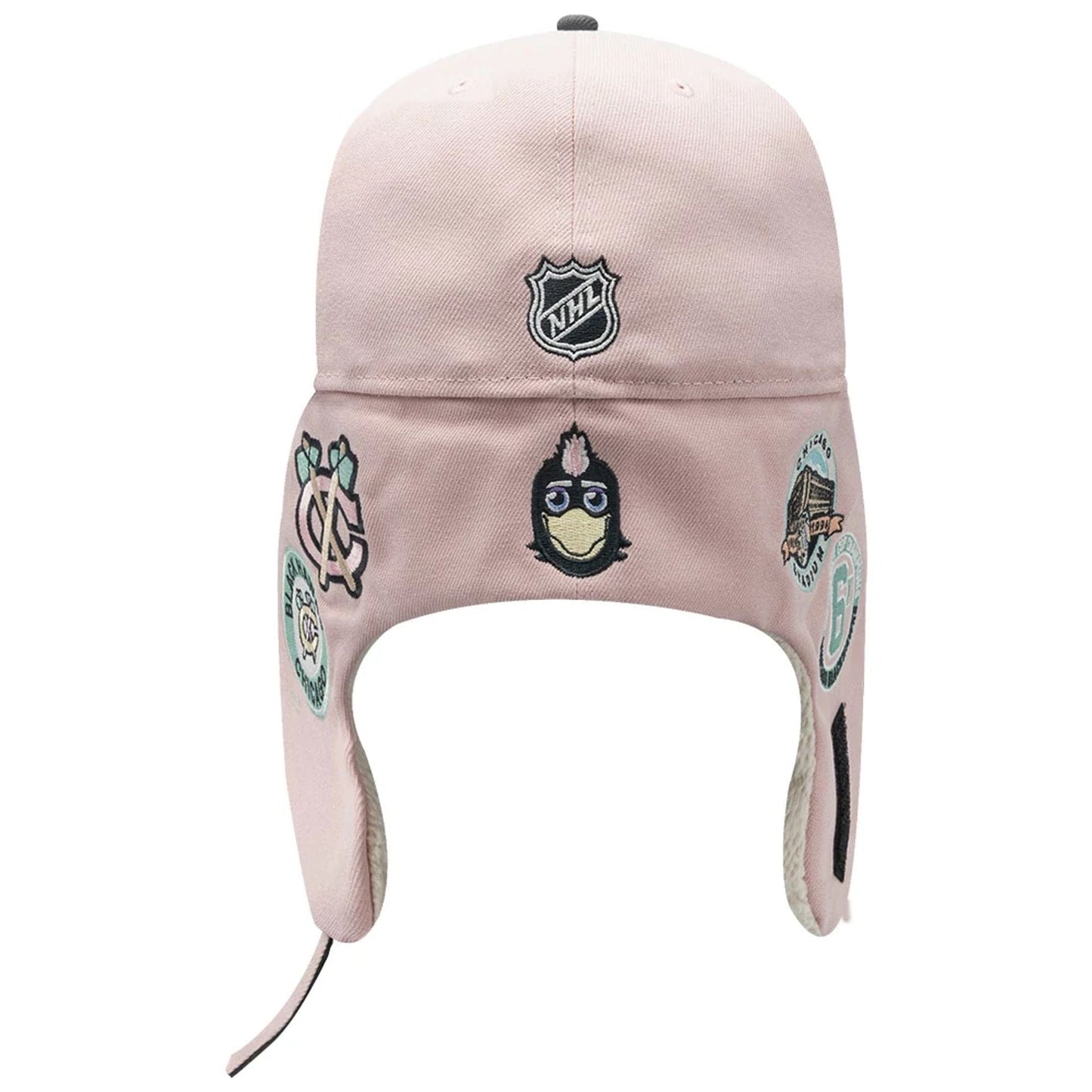 Pictured is this NHL Patch Chicago Blackhawks Dogear 59FIFTY Fitted cap in pastel pink. 6