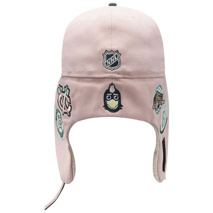 Pictured is this NHL Patch Chicago Blackhawks Dogear 59FIFTY Fitted cap in pastel pink. 6