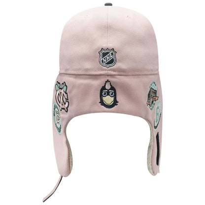 Pictured is this NHL Patch Chicago Blackhawks Dogear 59FIFTY Fitted cap in pastel pink. 6