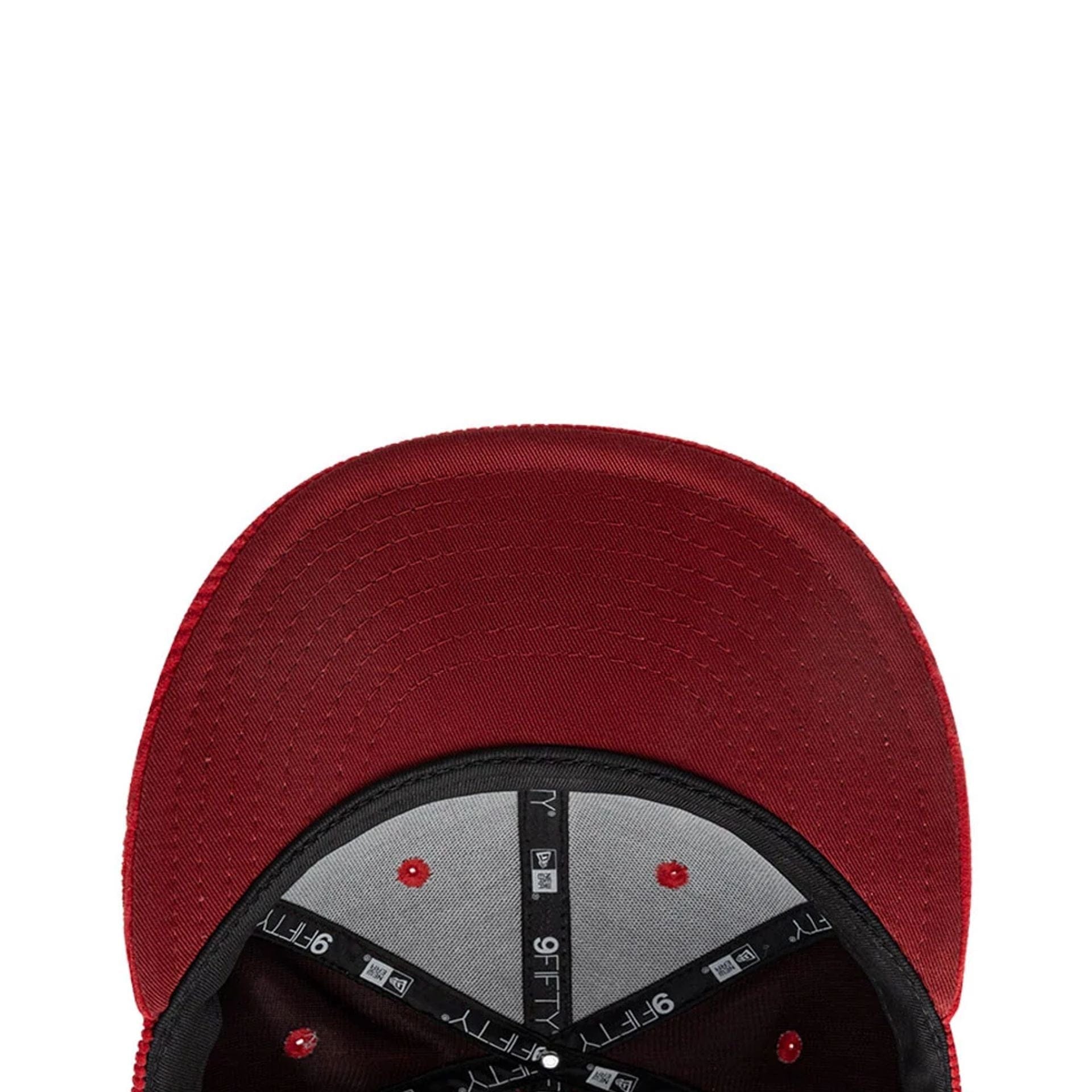 Pictured is this NBA Old English Chicago Bulls 9FIFTY Snapback cap in red. 5