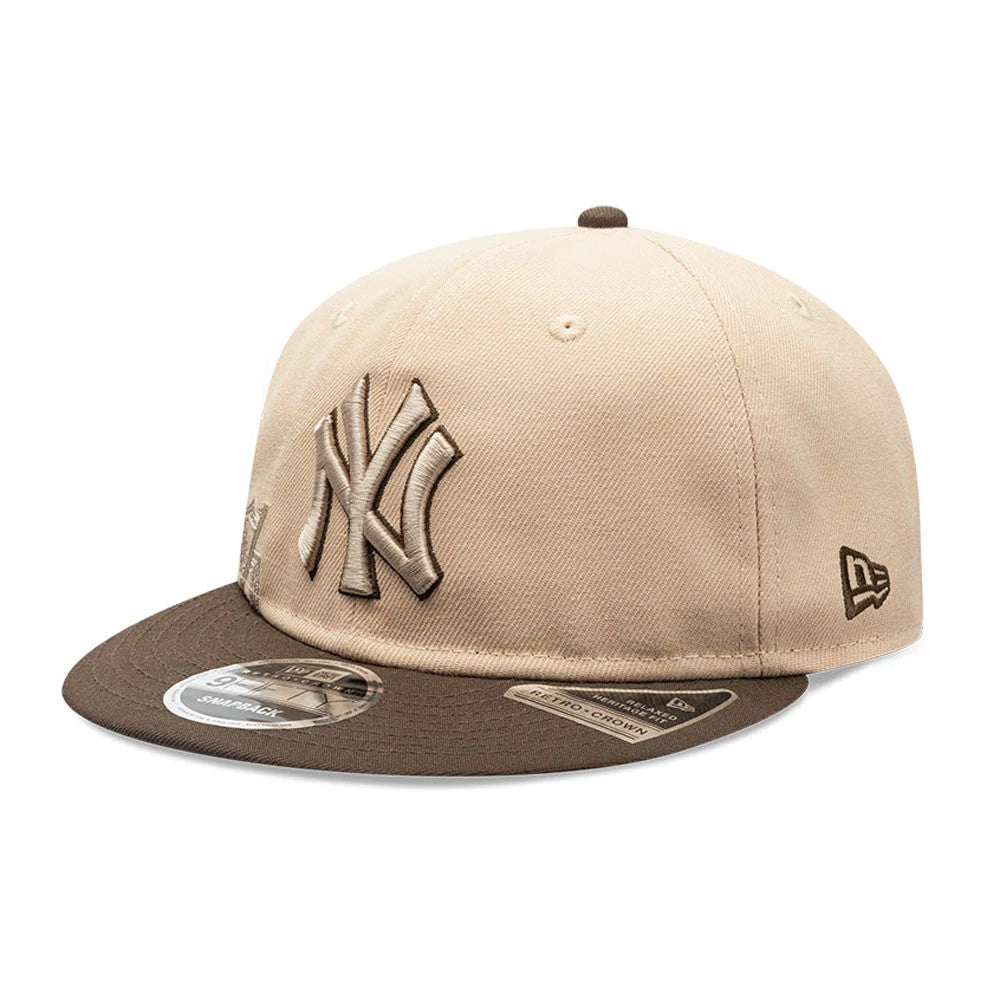 Pictured is this MLB Gothic Script New York Yankees Retro Crown 9FIFTY cap in beige. 3