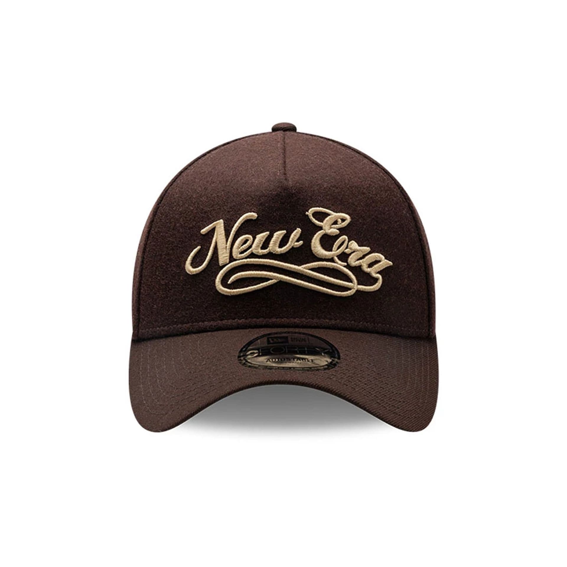 Pictured is this New Era Melton Wool 9FORTY A-Frame cap in Brown. 3