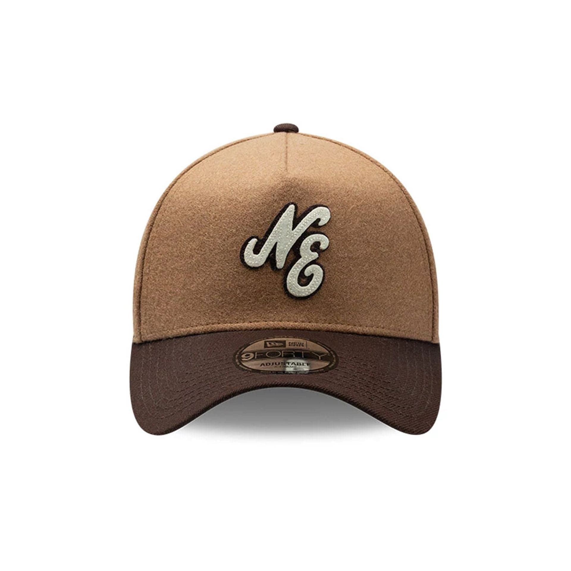 Pictured is this New Era Melton Wool 9FORTY A-Frame cap in beige. 3