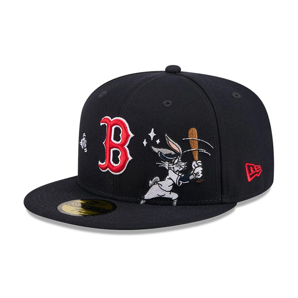 Pictured is this MLB X Looney Tunes Bugs Bunny Boston Red Sox 59FIFTY Fitted cap in navy. 4