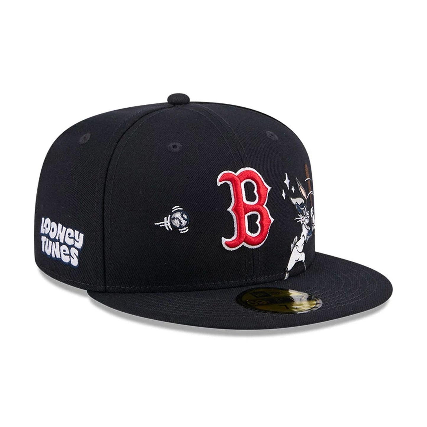 Pictured is this MLB X Looney Tunes Bugs Bunny Boston Red Sox 59FIFTY Fitted cap in navy. 1
