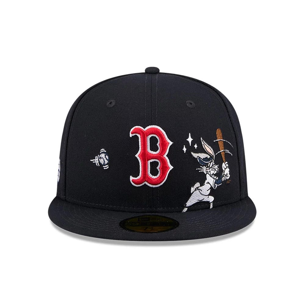 Pictured is this MLB X Looney Tunes Bugs Bunny Boston Red Sox 59FIFTY Fitted cap in navy. 4
