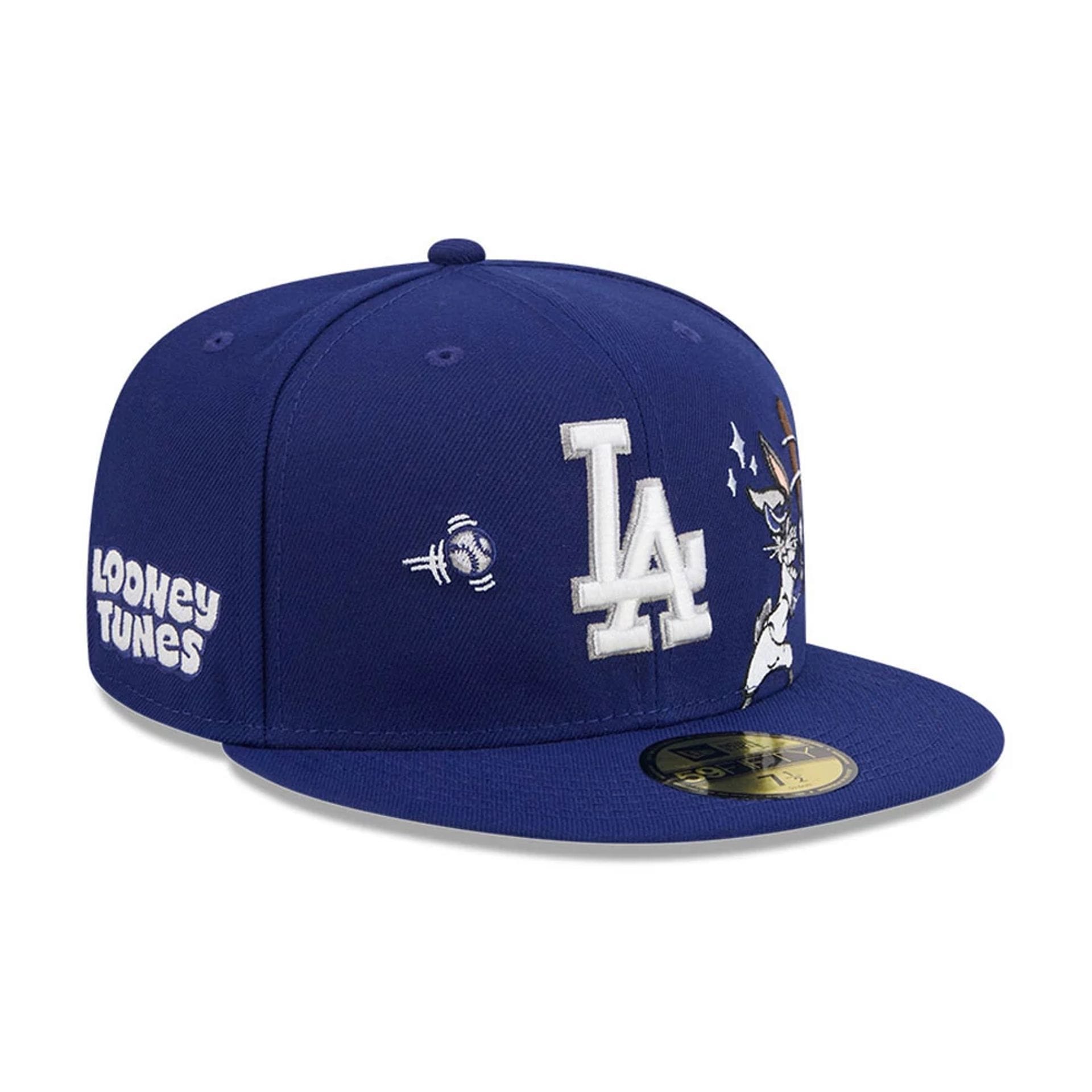 Pictured is this MLB X Looney Tunes Bugs Bunny LA Dodgers 59FIFTY Fitted cap in dark blue. 1