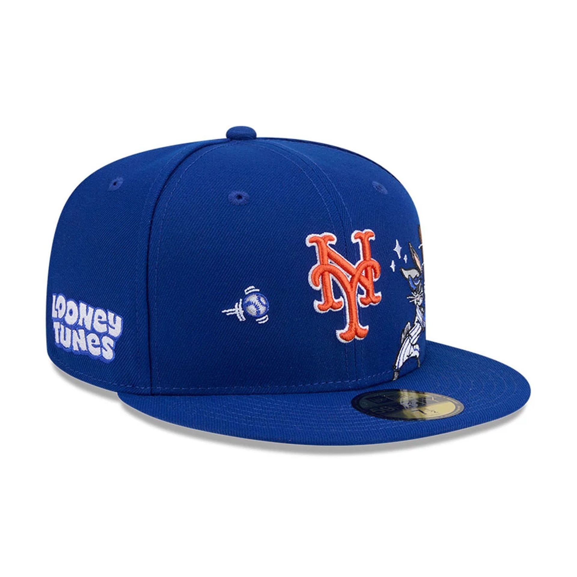Pictured is this MLB X Looney Tunes Bugs Bunny New York Mets 59FIFTY Fitted cap in blue. 5