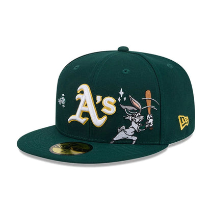 Pictured is this MLB X Looney Tunes Bugs Bunny Athletics 59FIFTY Fitted cap in dark green. 1