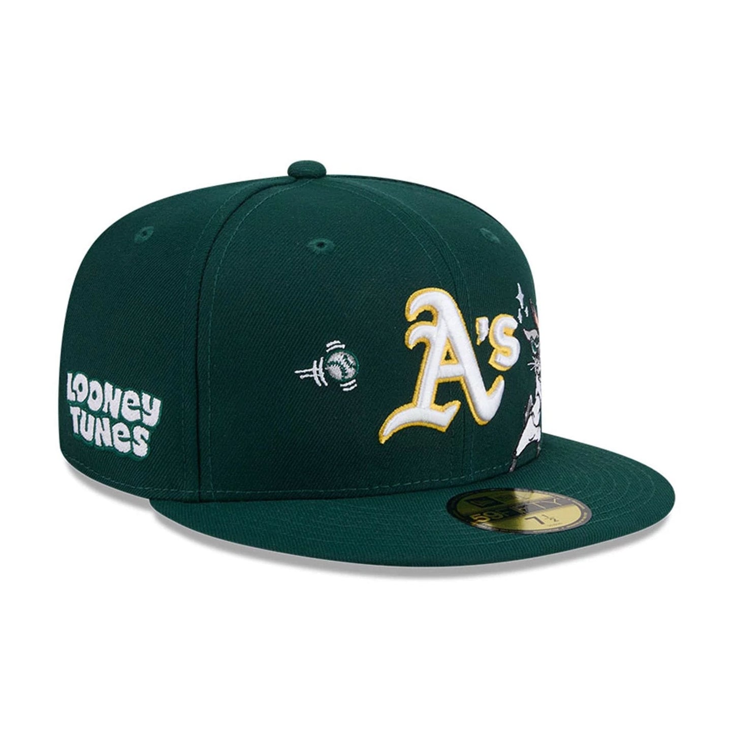 Pictured is this MLB X Looney Tunes Bugs Bunny Athletics 59FIFTY Fitted cap in dark green. 5