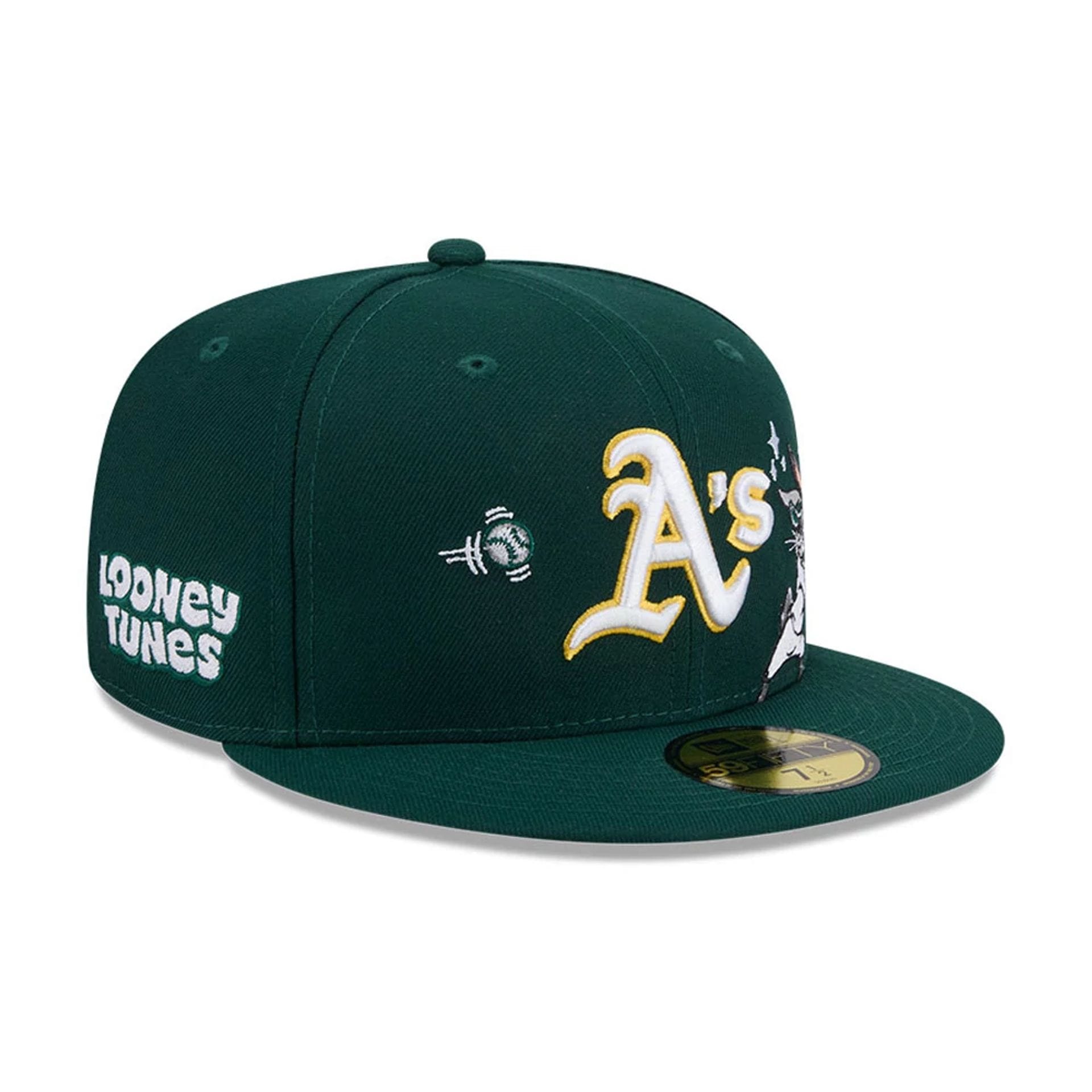 Pictured is this MLB X Looney Tunes Bugs Bunny Athletics 59FIFTY Fitted cap in dark green. 5