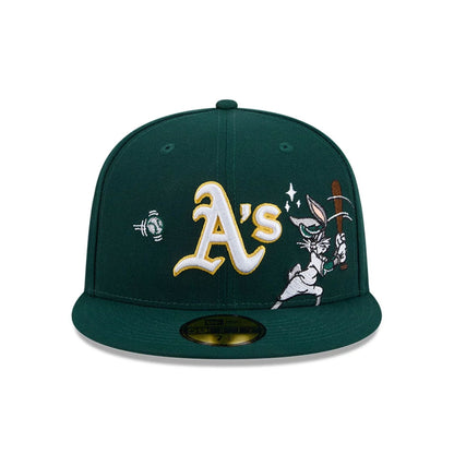 Pictured is this MLB X Looney Tunes Bugs Bunny Athletics 59FIFTY Fitted cap in dark green. 3