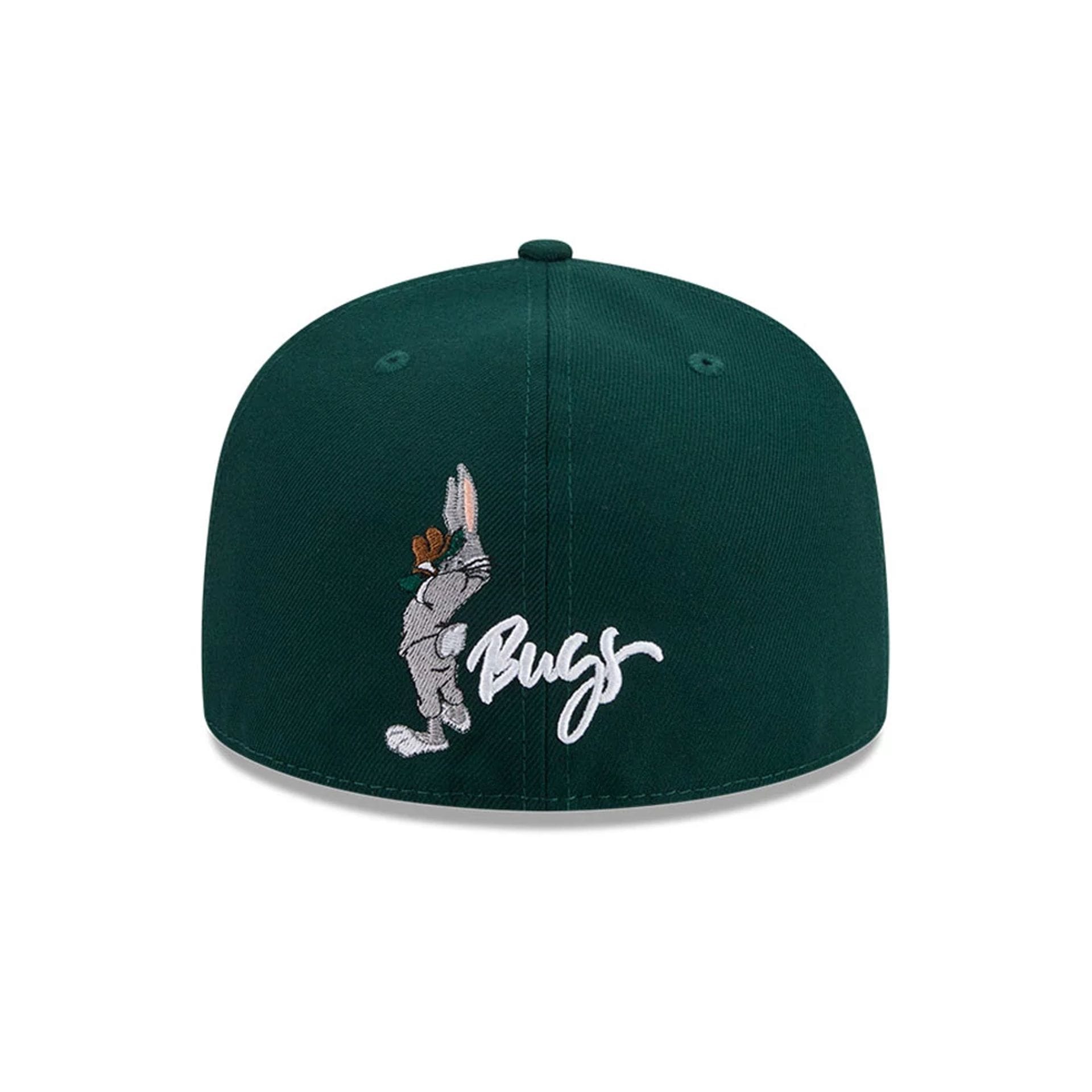 Pictured is this MLB X Looney Tunes Bugs Bunny Athletics 59FIFTY Fitted cap in dark green. 4