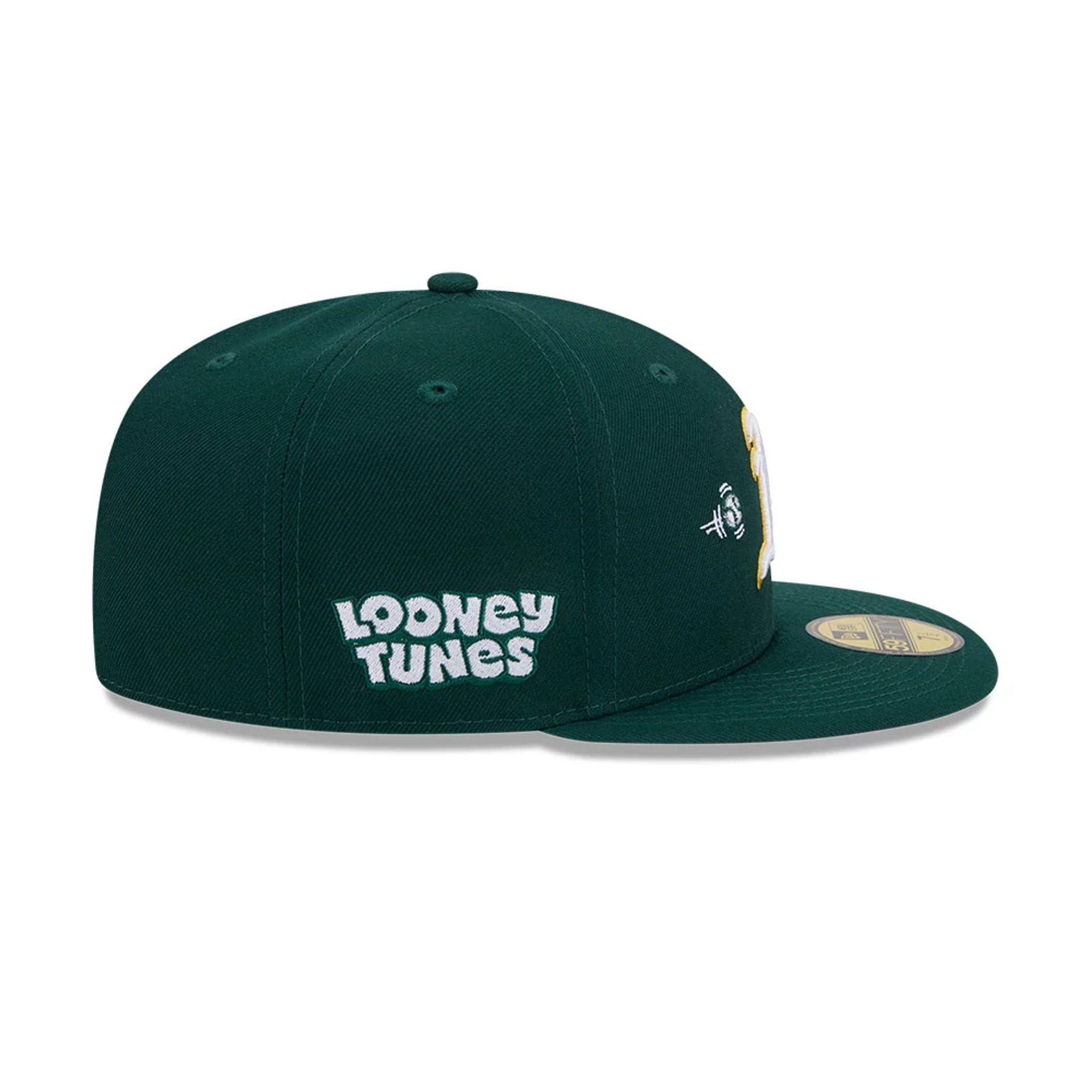 Pictured is this MLB X Looney Tunes Bugs Bunny Athletics 59FIFTY Fitted cap in dark green. 6