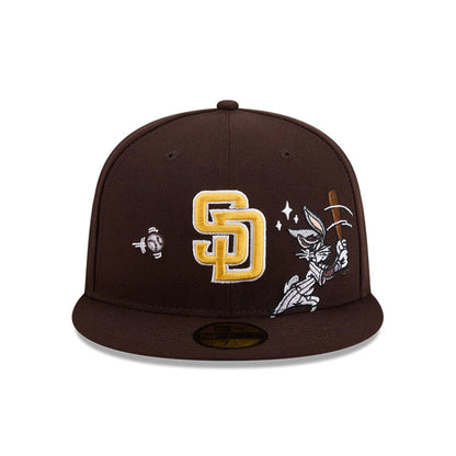 Pictured is this MLB X Looney Tunes Bugs Bunny San Diego Padres 59FIFTY Fitted cap in dark brown. 3