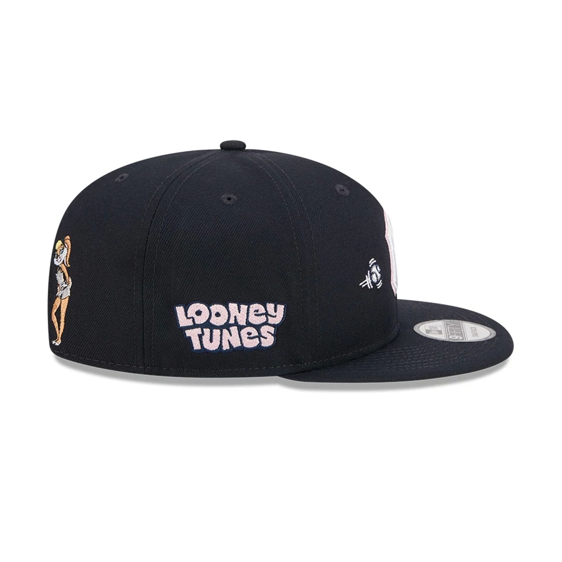 Pictured is this MLB X Looney Tunes Lola Bunny New York Yankees 9FIFTY Snapback Adjustable cap in navy. 6