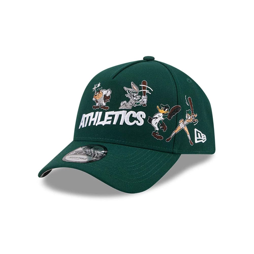 Pictured is this MLB X Looney Tunes Athletics 9FORTY A-Frame Adjustable cap in dark green. 1