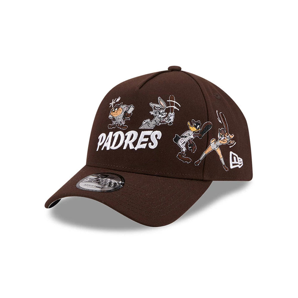 Pictured is this MLB X Looney Tunes San Diego Padres 9FORTY A-Frame Adjustable cap in dark brown. 1